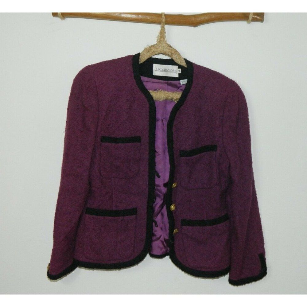 JH‎ Collectibles Vintage Blazer Purple Black Gold Buttons Size 12